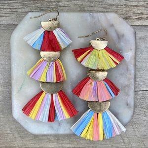 NWOT MULTICOLORED RAFFIA TRIPLE DROP EARRING
